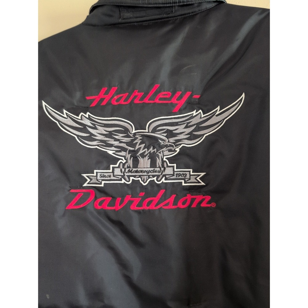 Y2K Harley Davidson Embroidered Reversible Black To Gray Nylon Puffer Jacket 2XL